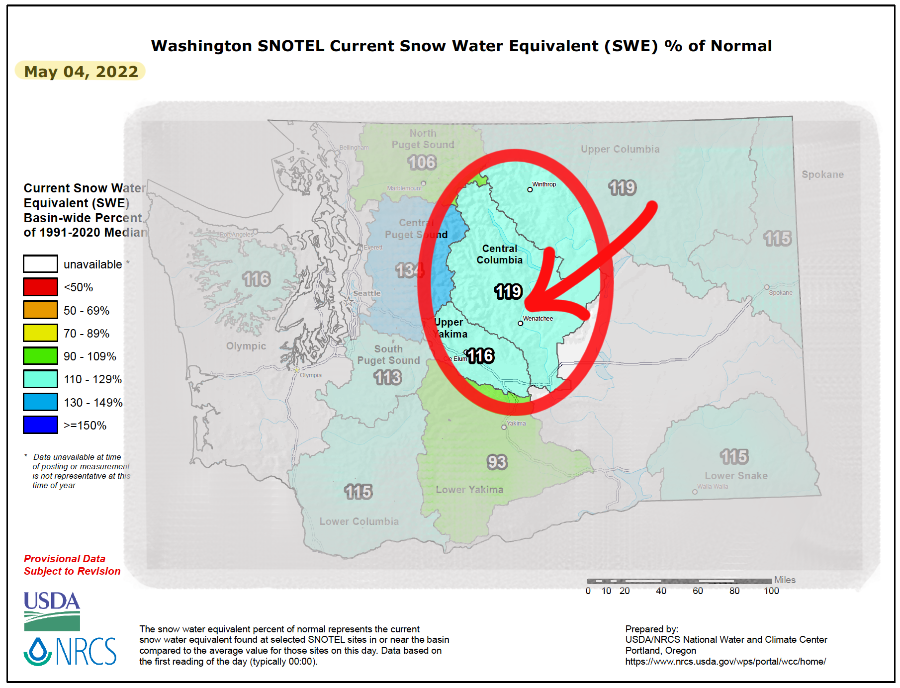 Washington SNOTEL Data as of May 4, 2022.